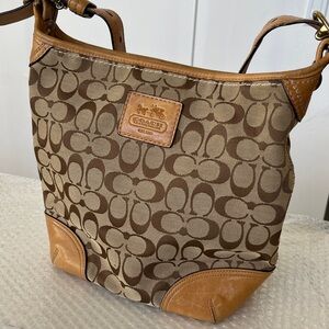 Coach Y2K vintage monogram shoulder bag with leather trim